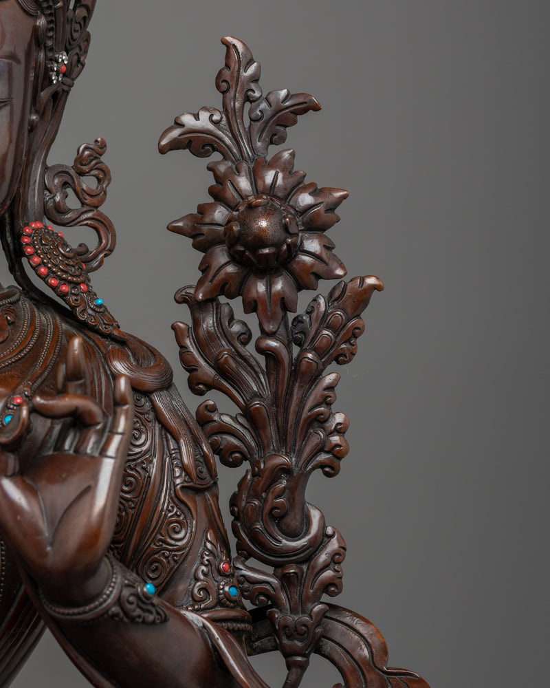 Green Tara's Brown Oxidized Sculpture | Handcrafted Copper Artwork