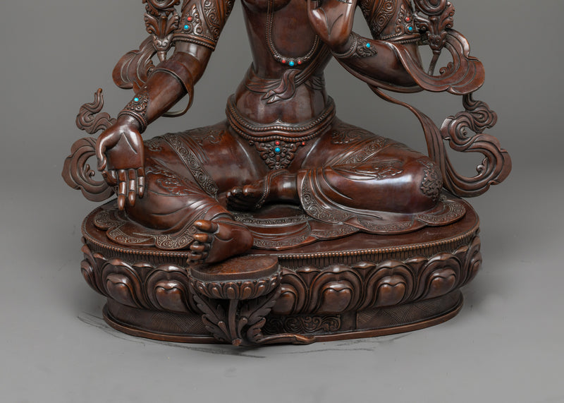 Green Tara's Brown Oxidized Sculpture | Handcrafted Copper Artwork