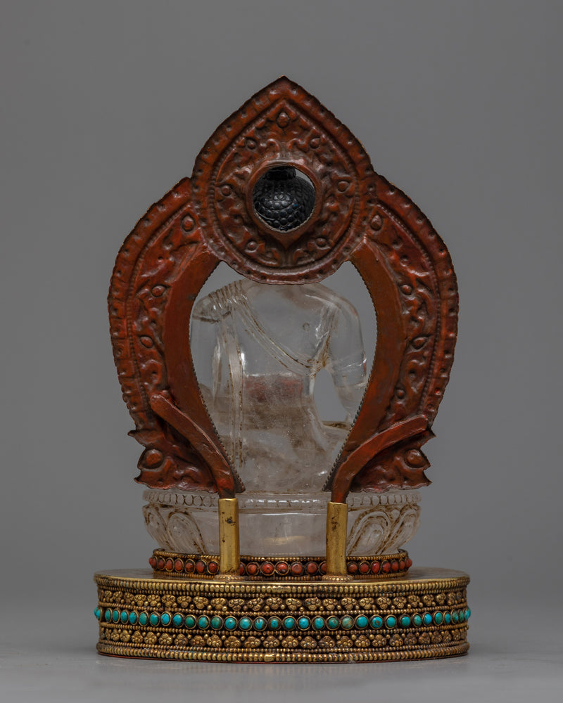 Crystal Shakyamuni Buddha Sculpture | Gold-Gilded Copper Throne