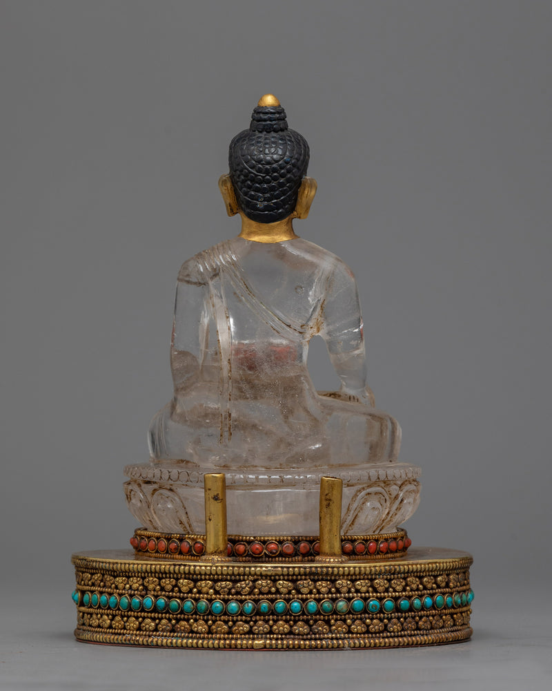 Crystal Shakyamuni Buddha Sculpture | Gold-Gilded Copper Throne