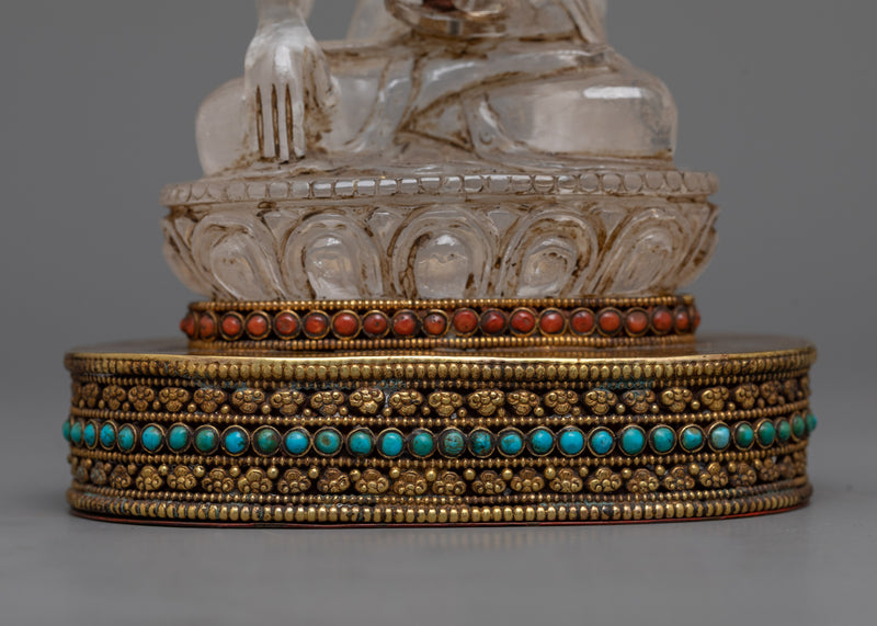 Crystal Shakyamuni Buddha Sculpture | Gold-Gilded Copper Throne