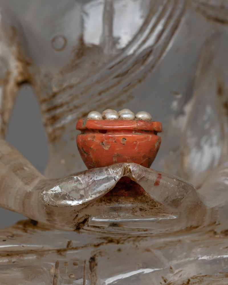 Resplendent Three Buddha Crystal Sculpture Triad Set | Himalayan Artifact