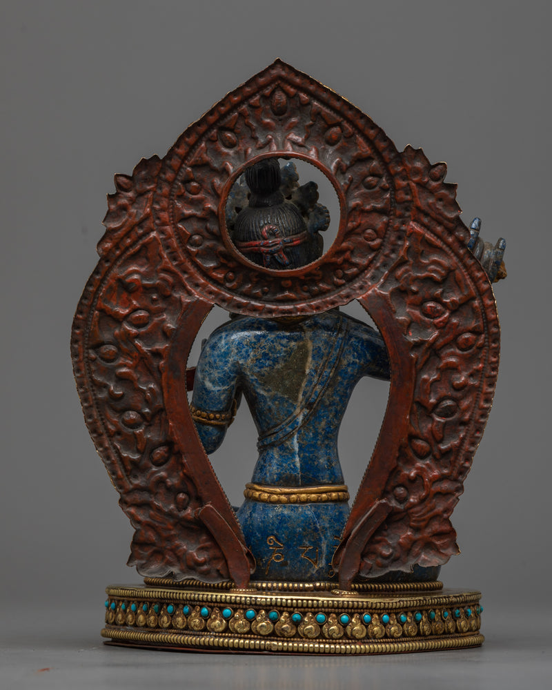 Exquisite Lapis Lazuli Manjushri Bodhisattva Sculpture | Antique Gold-Gilded Copper Throne