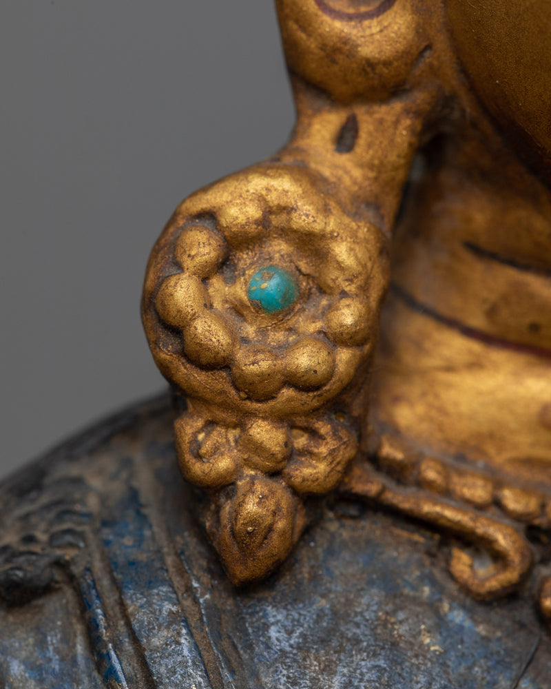 Exquisite Lapis Lazuli Manjushri Bodhisattva Sculpture | Antique Gold-Gilded Copper Throne