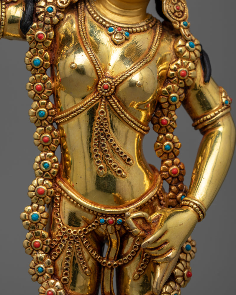 Radiant 24K Gold-Gilded Dechen Gyalmo Sculpture | Handcrafted in Nepal