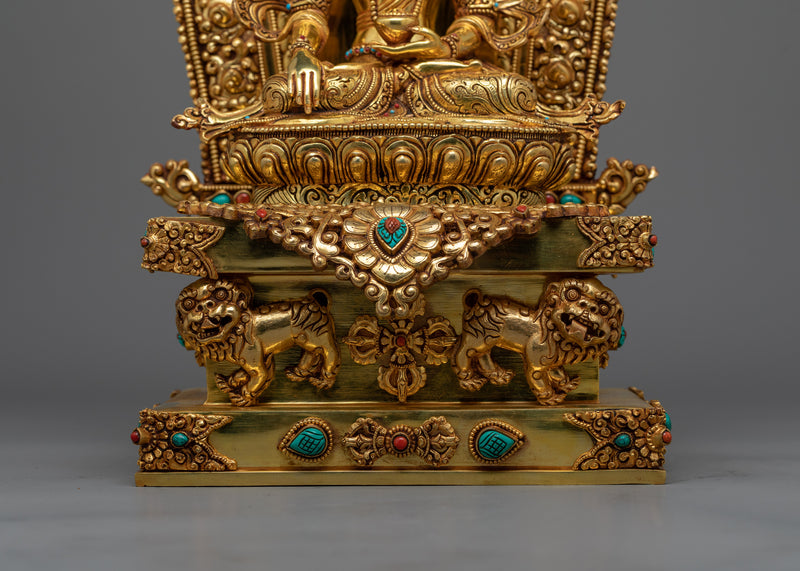 Majestic Shakyamuni Buddha Enthroned Sculpture | Traditionally Handcrafted in Nepal