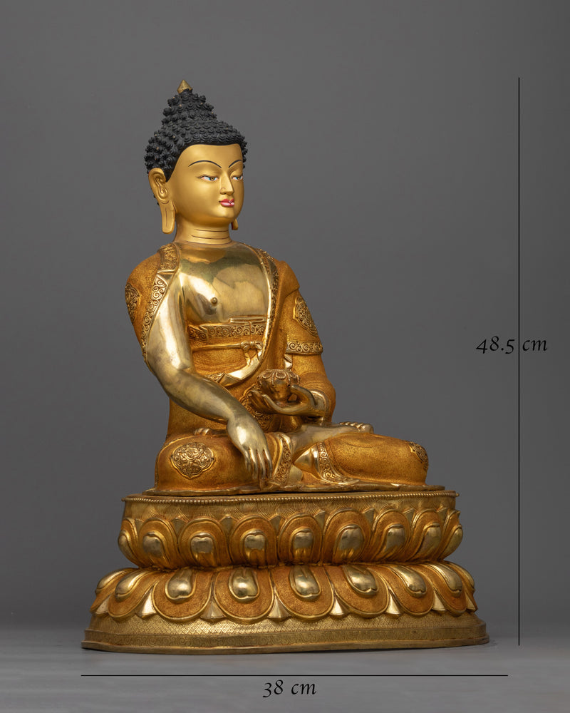 19 Inch Shakyamuni Buddha Statue | Handmade Gold Sculpture of Enlightened Buddha