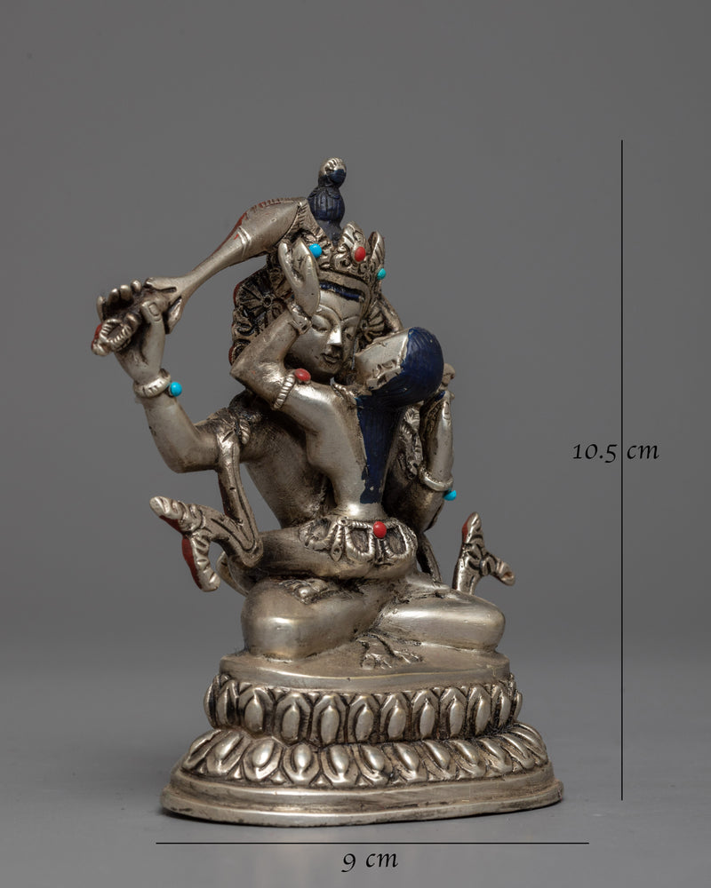 Machine-Made Manjushri with Consort Statue | Silver-Copper Sculpture