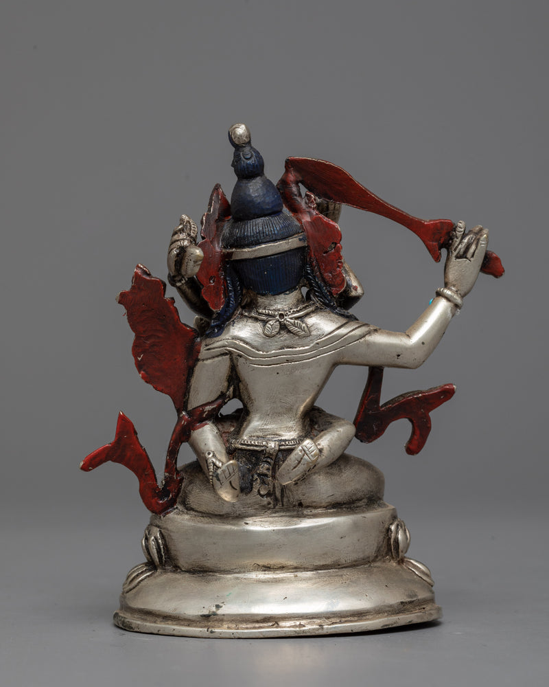 Machine-Made Manjushri with Consort Statue | Silver-Copper Sculpture