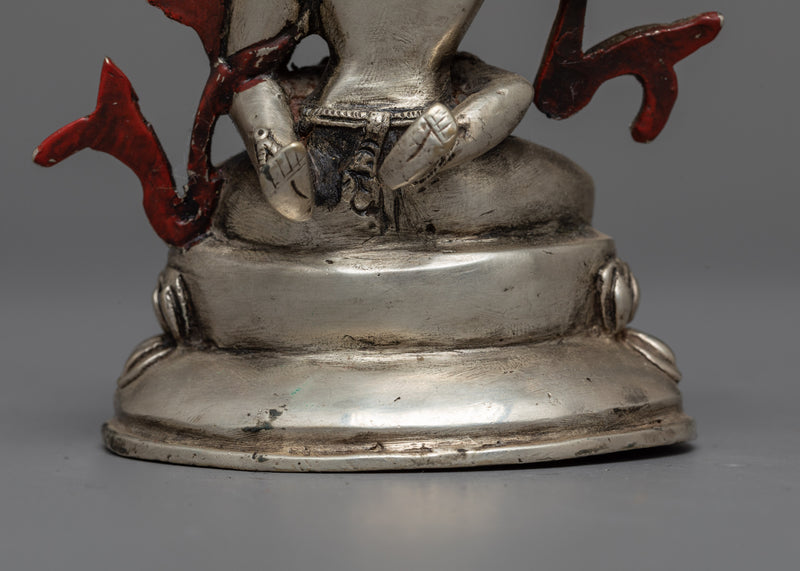 Machine-Made Manjushri with Consort Statue | Silver-Copper Sculpture