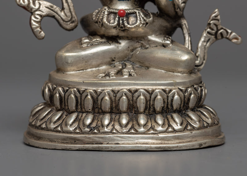 Machine-Made Manjushri with Consort Statue | Silver-Copper Sculpture