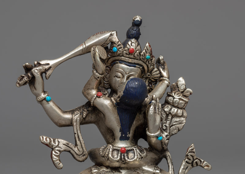 Machine-Made Manjushri with Consort Statue | Silver-Copper Sculpture