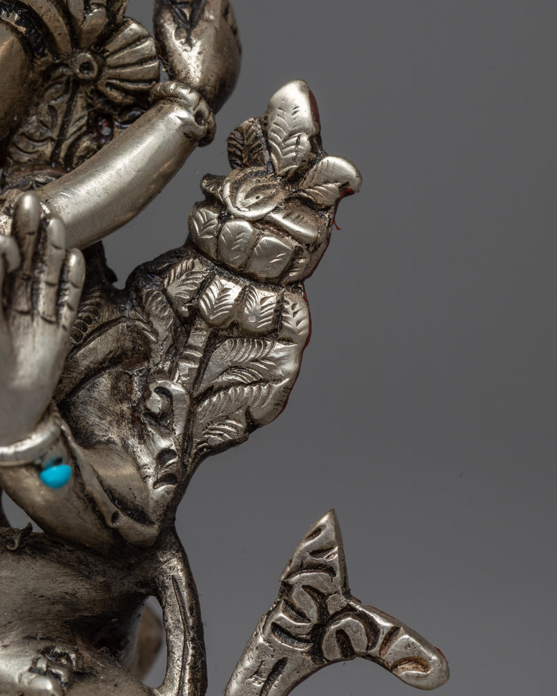 Machine-Made Manjushri with Consort Statue | Silver-Copper Sculpture