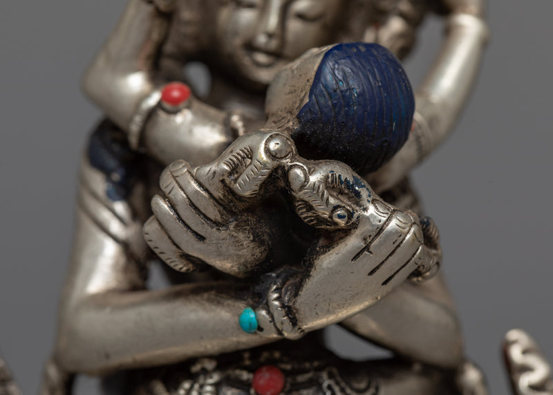 Machine-Made Vajradhara with Consort Statue | Silver-Copper Sculpture