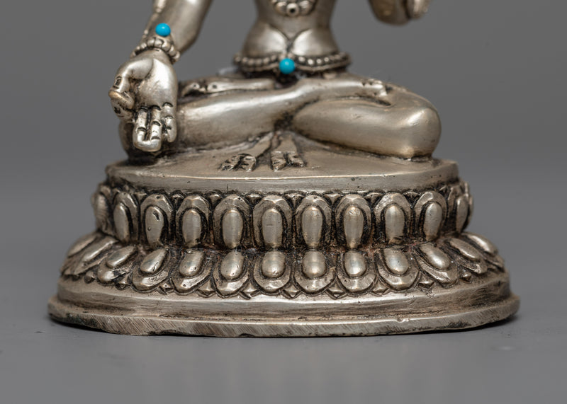 Machine-Made White Tara Statue | Silver Electroplated Copper Sculpture