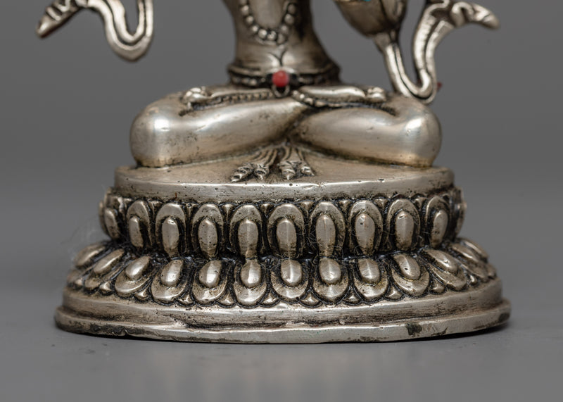 Machine-Made Manjushri Statue | Silver Electroplated Copper Sculpture