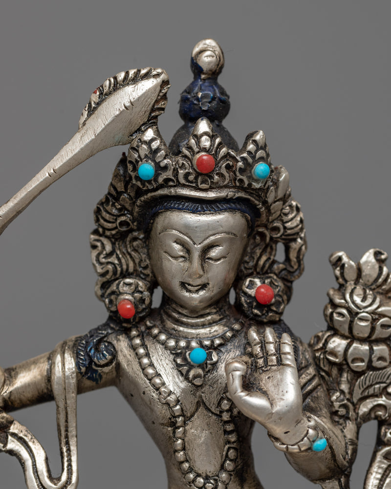 Machine-Made Manjushri Statue | Silver Electroplated Copper Sculpture