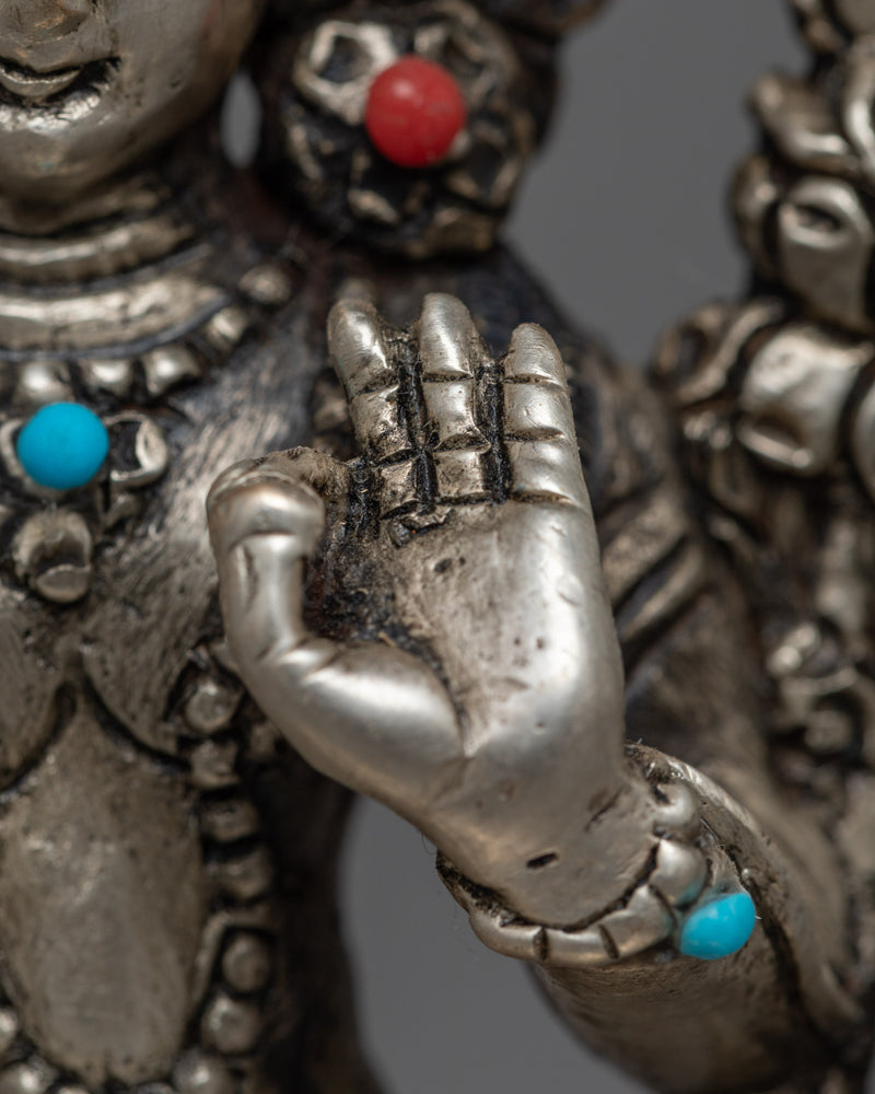 Machine-Made Manjushri Statue | Silver Electroplated Copper Sculpture