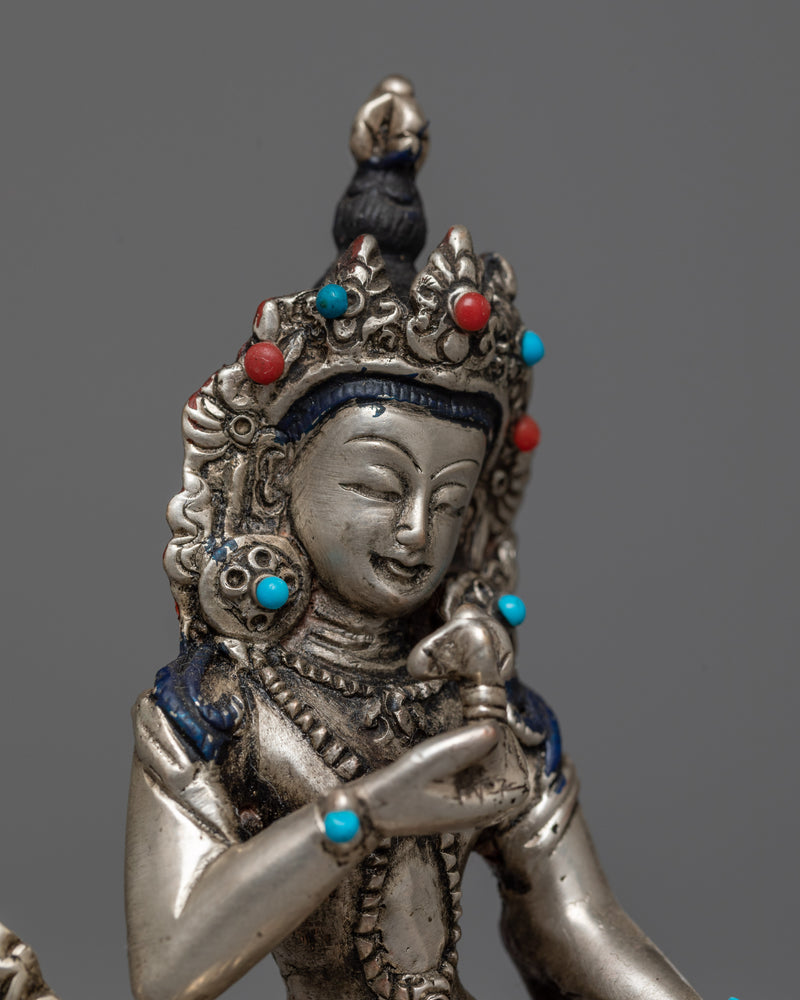 Machine-Made Vajrasattva Sculpture | Silver Electroplated Copper Statue