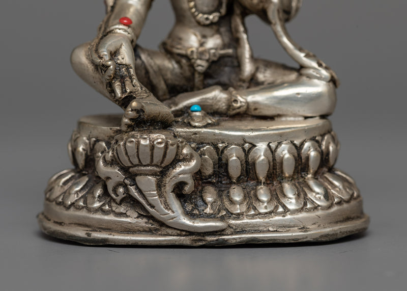 Machine-Made Green Tara Sculpture | Antique Finished Silver-Copper Statue