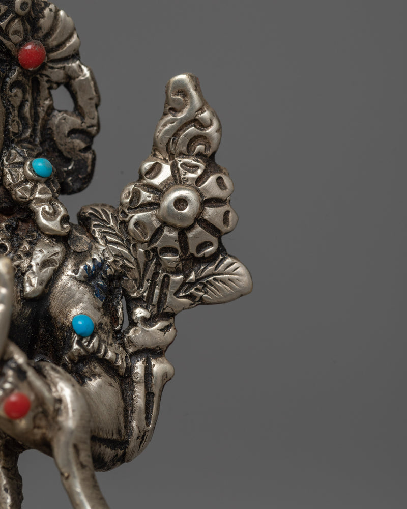 Machine-Made Green Tara Sculpture | Antique Finished Silver-Copper Statue