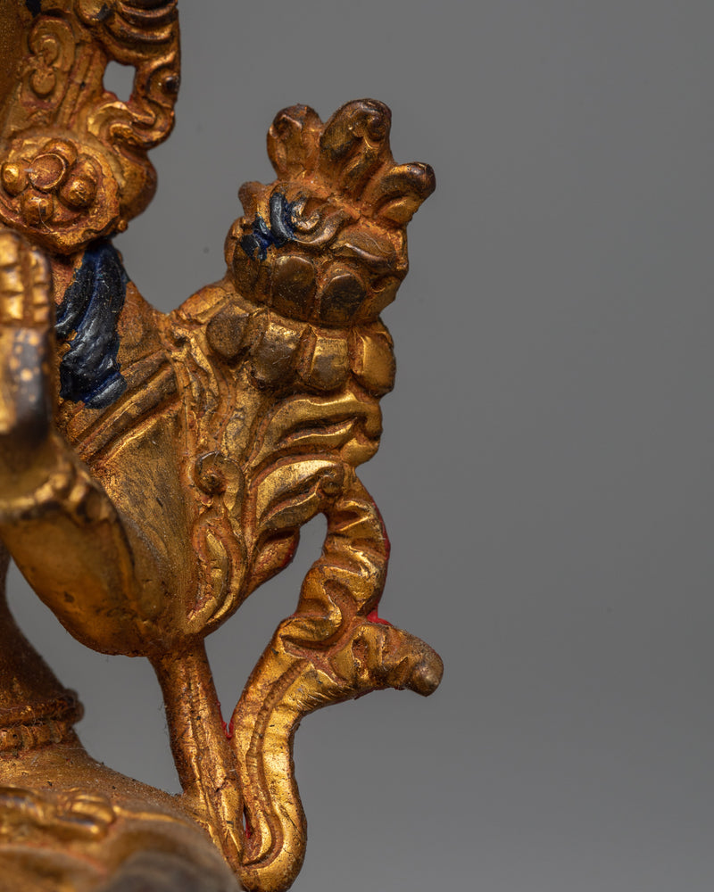 Machine-Made Manjushri Sculpture | Antique Finished Gold-Copper