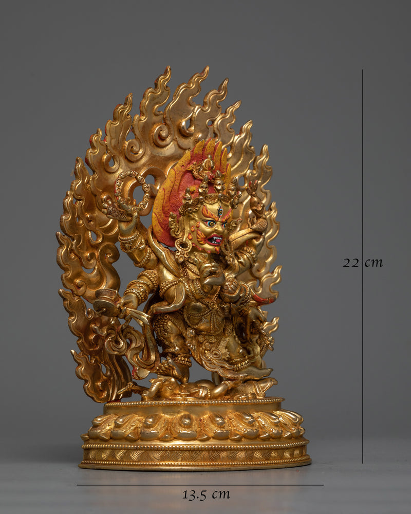 Gold-Gilded Six-Armed Mahakala Statue | Guardian of Spiritual Evolution