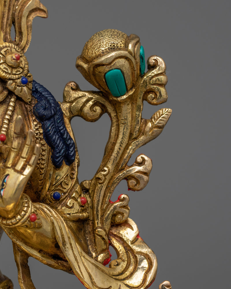 Divine Serenity: Sita White Tara Statue | Hand-Carved Gemstone, 24K Gold Gilded