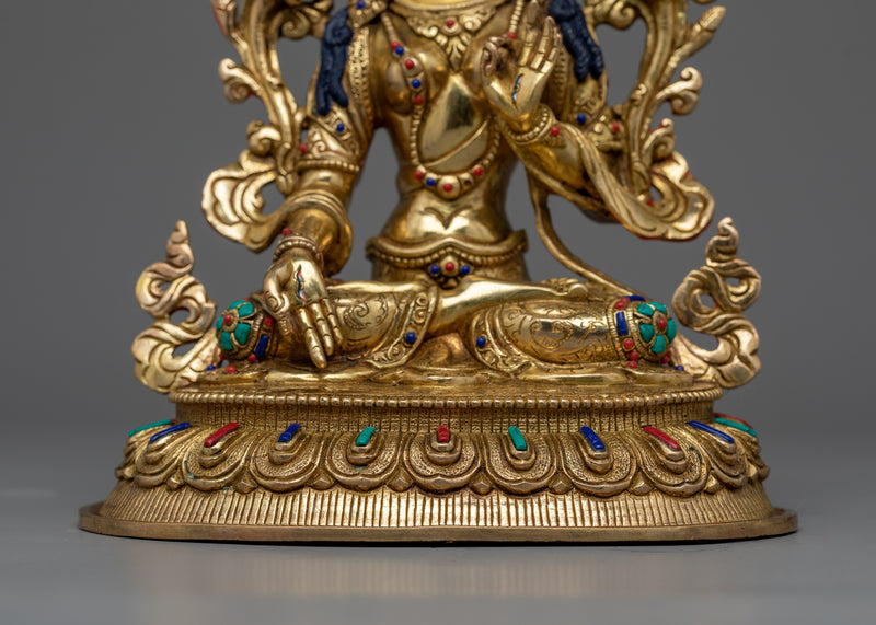 Divine Serenity: Sita White Tara Statue | Hand-Carved Gemstone, 24K Gold Gilded