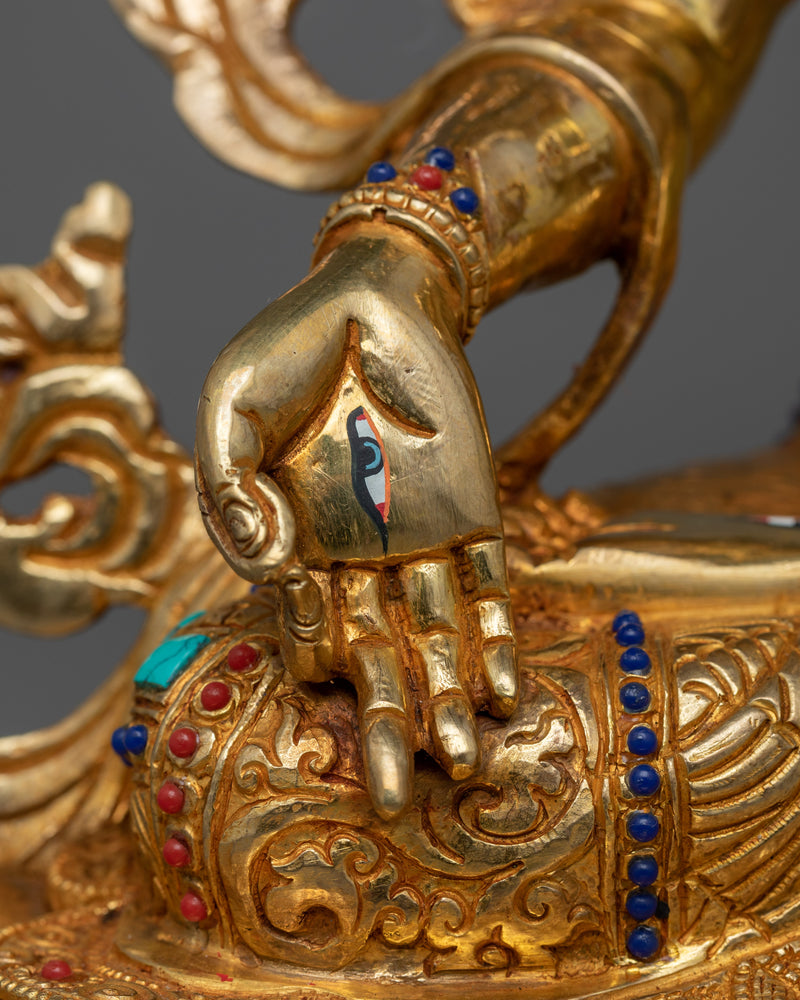 Sri White Tara Statue | Hand-Carved Gemstone, 24K Gold Gilded