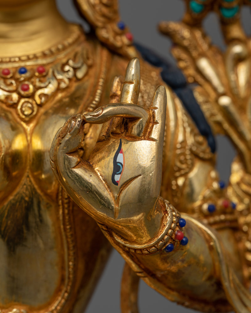 Sri White Tara Statue | Hand-Carved Gemstone, 24K Gold Gilded