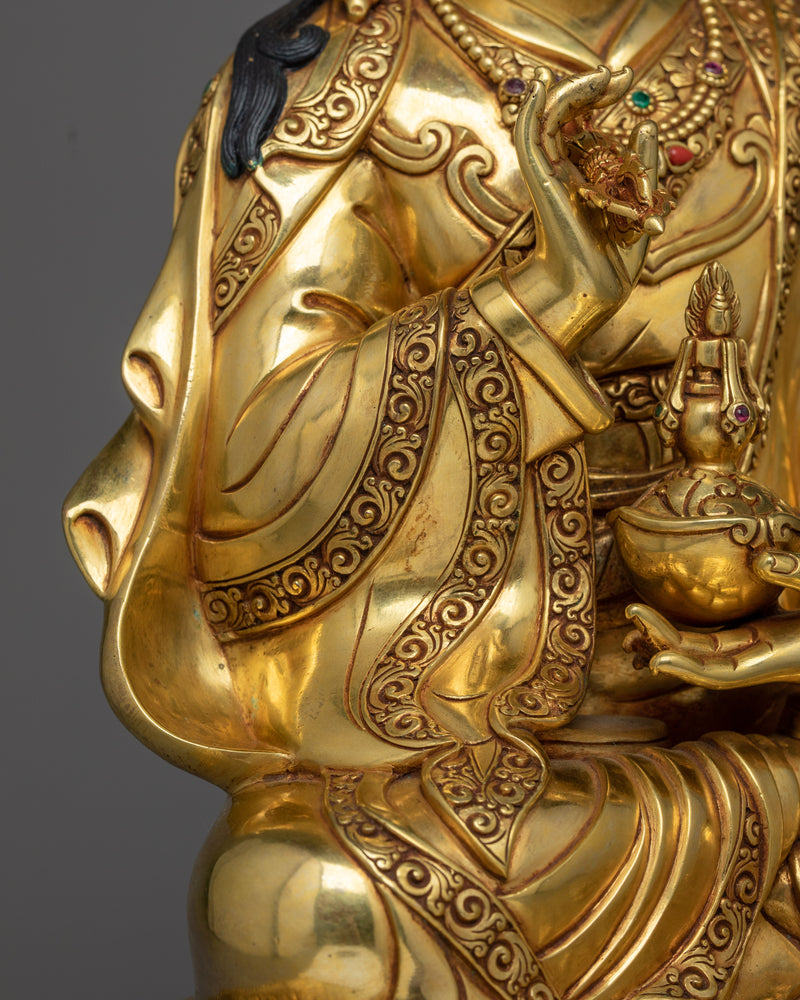 Gold Gilded Guru Rinpoche Statue | Hand-Carved Gemstone, 24K Gold Gilded