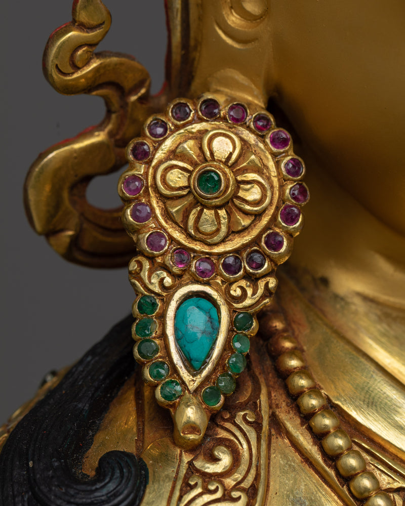 Gold Gilded Guru Rinpoche Statue | Hand-Carved Gemstone, 24K Gold Gilded