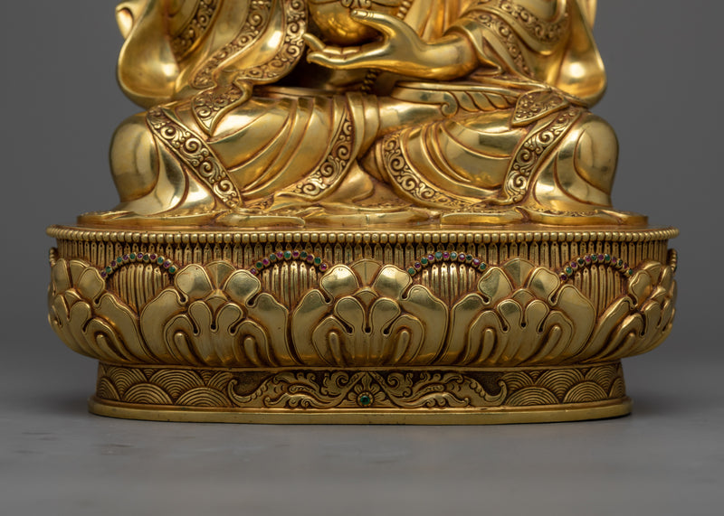 Gold Gilded Guru Rinpoche Statue | Hand-Carved Gemstone, 24K Gold Gilded