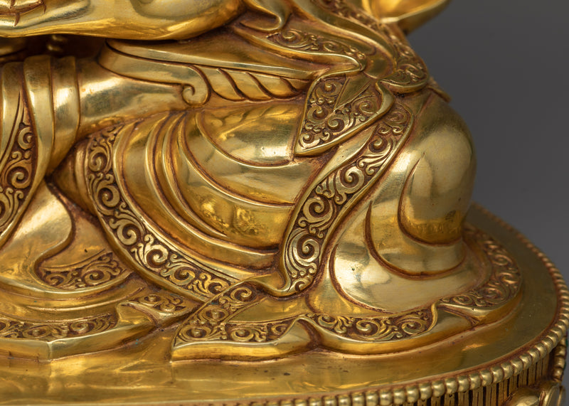 Gold Gilded Guru Rinpoche Statue | Hand-Carved Gemstone, 24K Gold Gilded