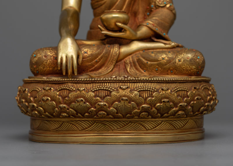 Enlighten Guru Shakyamuni Buddha Statue | Illuminated Presence: 24K Gold Gilded