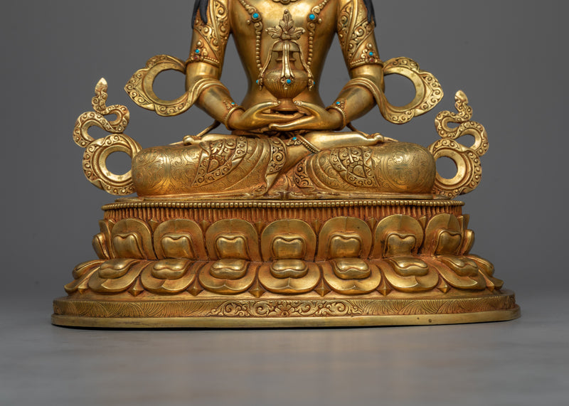 Gold-Gilded Amitayus Statue | Symbol of Eternal Life and Healing