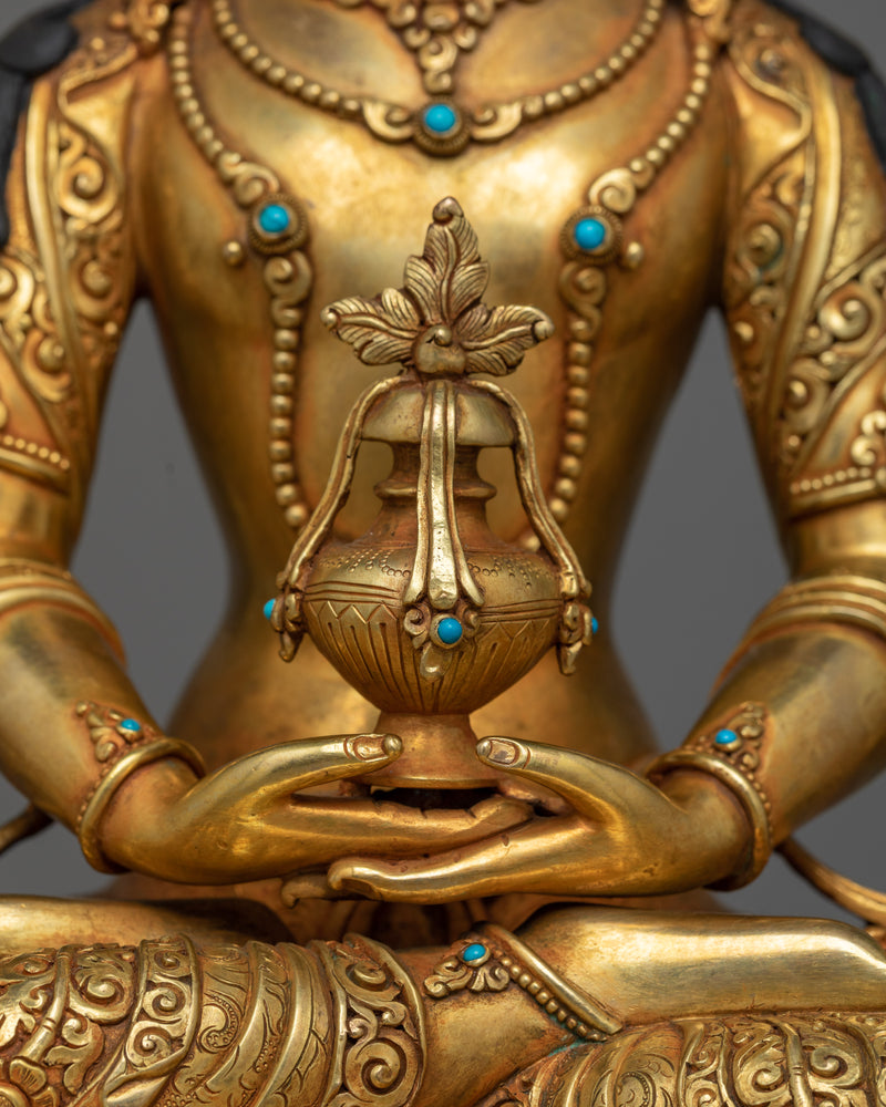 Gold-Gilded Amitayus Statue | Symbol of Eternal Life and Healing