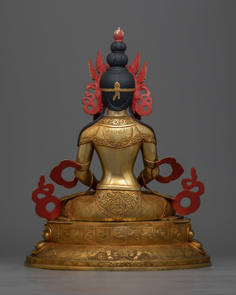 Gold-Gilded Amitayus Statue | Symbol of Eternal Life and Healing