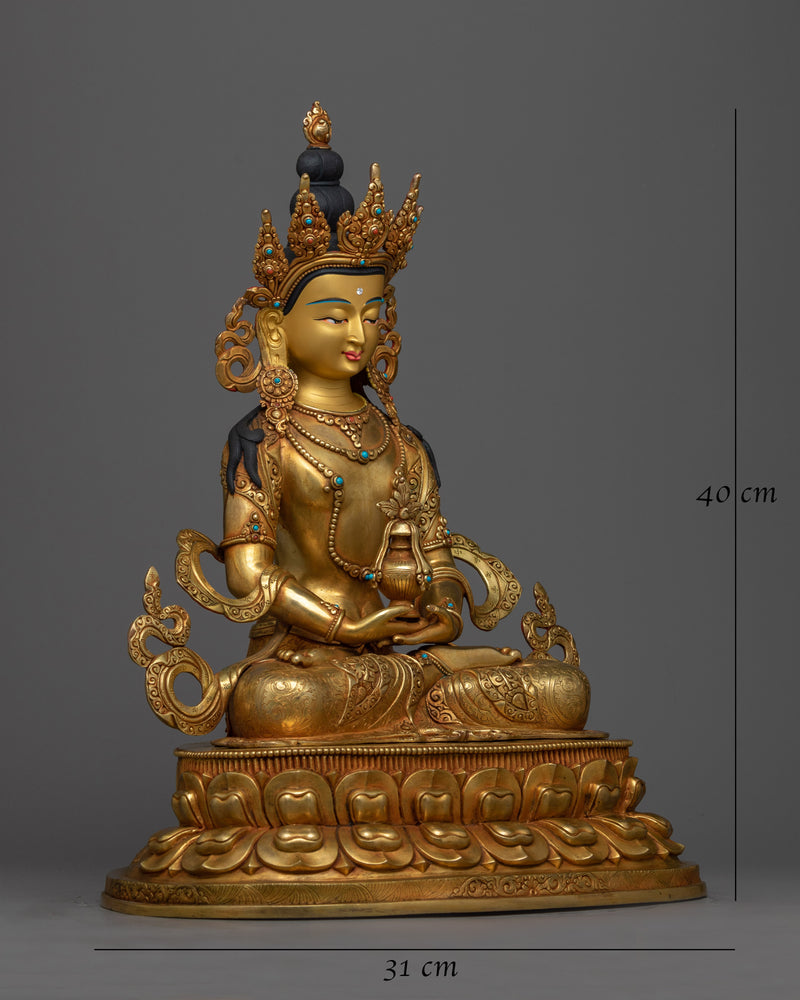 Gold-Gilded Amitayus Statue | Symbol of Eternal Life and Healing