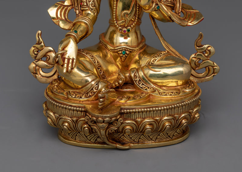 Gold-Gilded Green Tara Statue | Radiant Beacon of Compassion