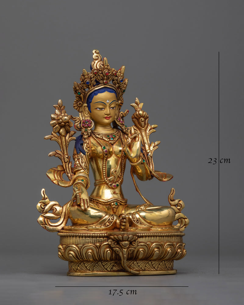 Gold-Gilded Green Tara Statue | Radiant Beacon of Compassion