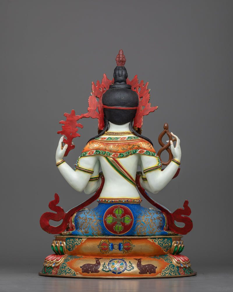 White-Painted Chenrezig Statue | Embodying Compassion and Wisdom