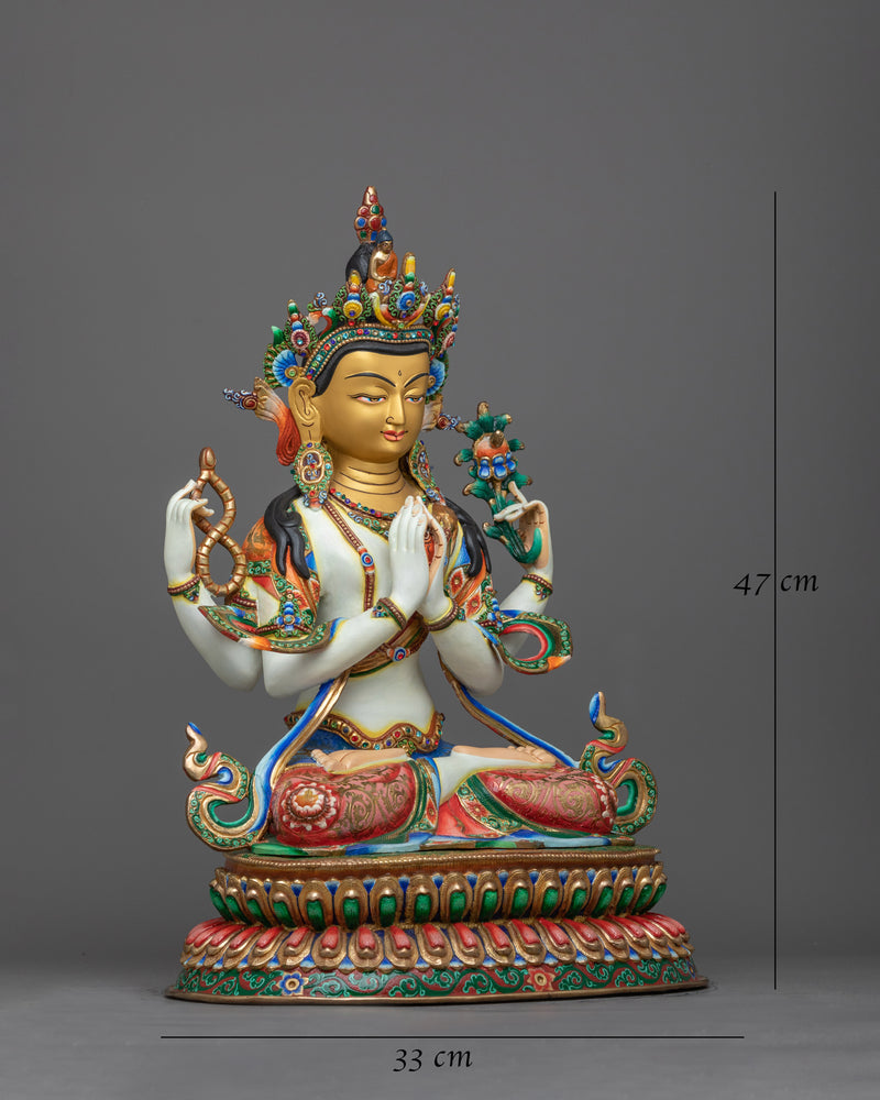 White-Painted Chenrezig Statue | Embodying Compassion and Wisdom