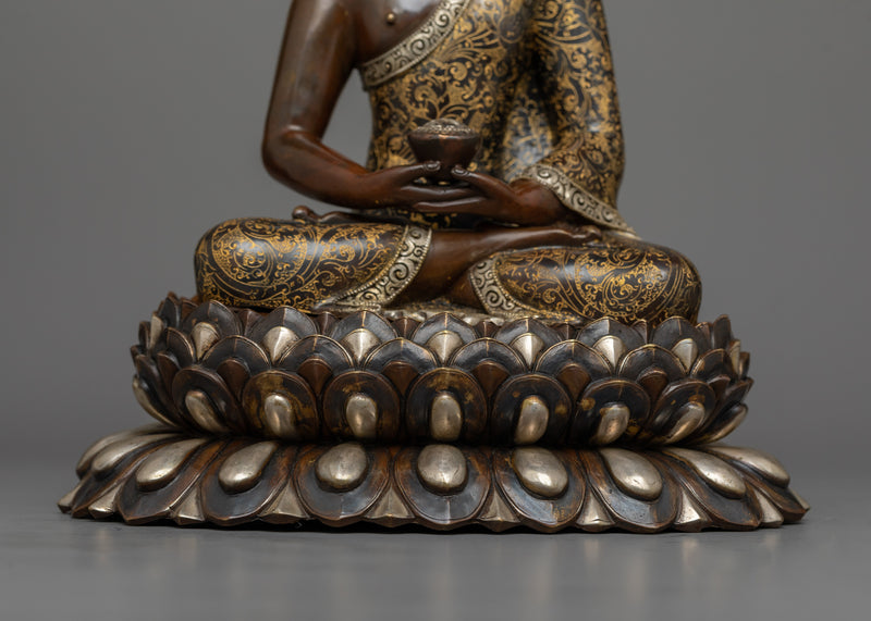 Oxidized Amitabha Buddha Figure | Hand Made Silver-Plated Copper Statue