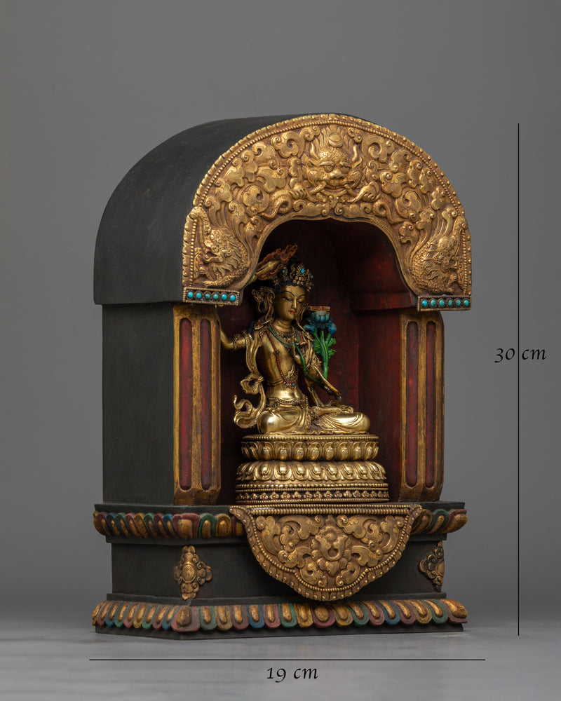 Manjushri in Wooden Cave Statue | Symbol of Wisdom and Enlightenment