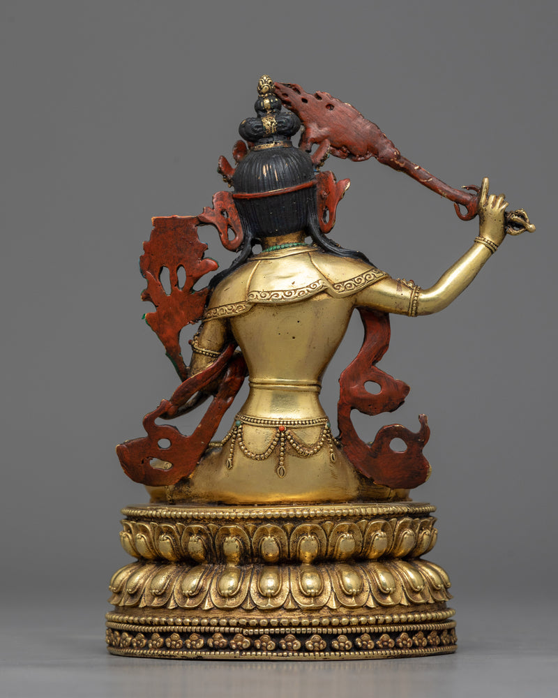 Manjushri in Wooden Cave Statue | Symbol of Wisdom and Enlightenment