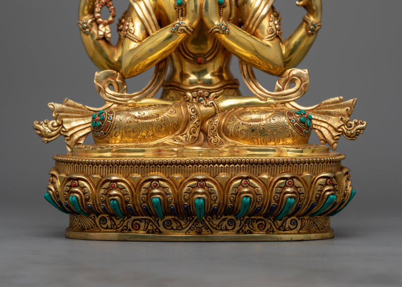 Gold Gilded Chenrezig Statue | Magnificent Handcrafted Statue Made from Nepal