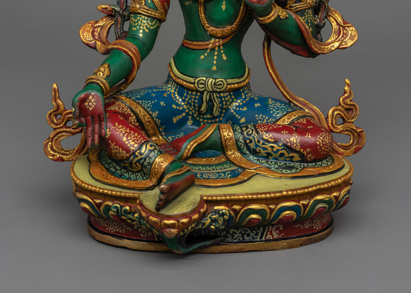 Painted Green Tara Statue | Embodying Compassion and Spiritual Grace