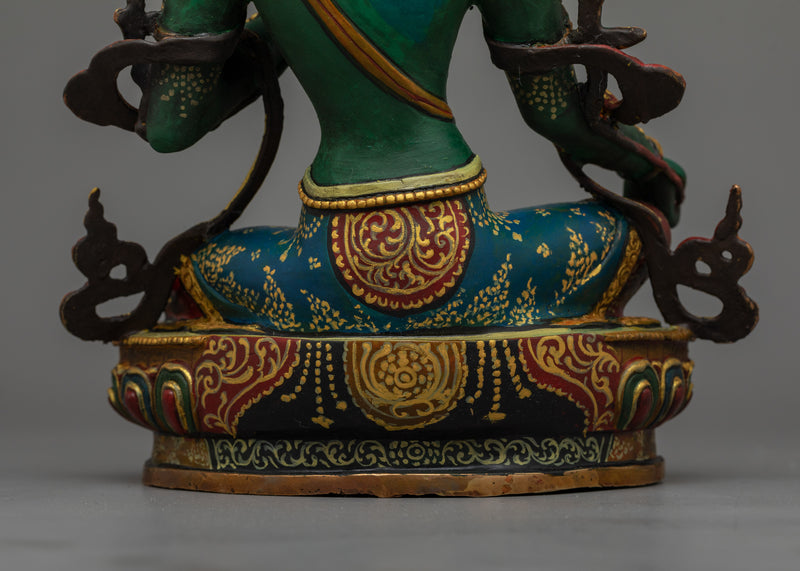 Painted Green Tara Statue | Embodying Compassion and Spiritual Grace